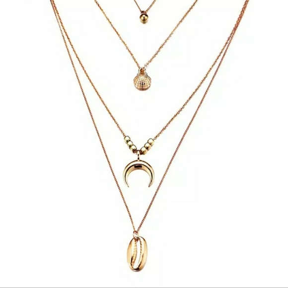 Seashell Necklace Crescent Moon Gold Tone - Picture 1 of 7